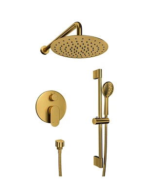 Mondawe 9" Wall Mounted Rainfall Shower System Set with Hanheld Spray & Slide Bar, Brushed Nickel