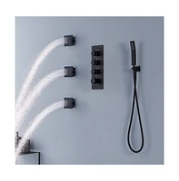 Mondawe 20" Ceiling Mount Thermostatic Shower System Set with Handheld Spray & 3 Body Jets, Brushed Gold