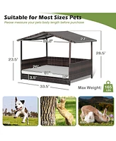 Inolait Outdoor Wicker Dog House with Weatherproof Roof