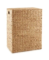 Casafield Large Laundry Hamper with Lid and Removable Liner Bag - Natural, Woven Water Hyacinth Laundry Basket for Clothes