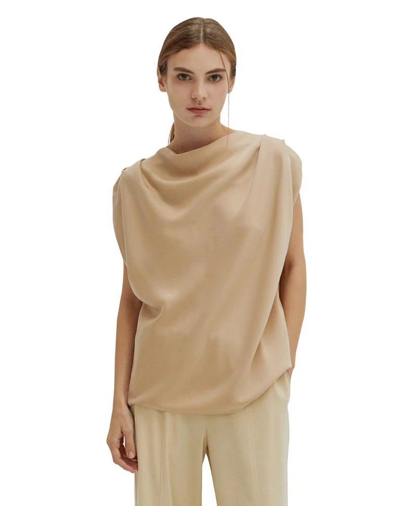 Crescent Women's Chlo Cowl Neck Crushed Satin Top