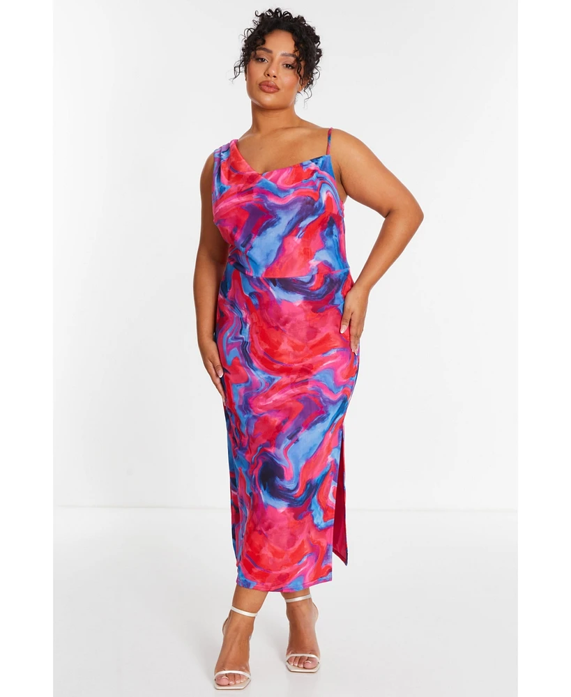 Quiz Plus Marble Asymmetric Cowl Maxi Dress