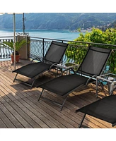 Slickblue 2 Pieces Outdoor Chaise Lounge with 5-Position Adjustable Backrest-Black