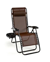 Slickblue Outdoor Folding Zero Gravity Reclining Lounge Chair with Utility Tray