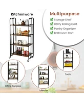 Slickblue Foldable Rolling Cart with Storage Shelves for Kitchen-4-Tier