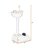 Gymax Portable Wash Sink Camping Sink Wash Basin Stand w/ Wheels & Foot Pump