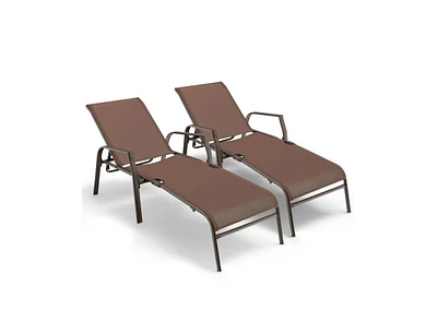 Slickblue 2 Pieces Patio Folding Chaise Lounge Chair Set with Adjustable Back-Brown