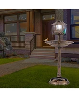 Slickblue Pedestal Bird Bath with Solar Light with Bird Feeder and Flower Planter