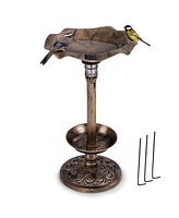 Slickblue Standing Pedestal Birdbath and Feeder Combo with Lotus Leaf Bowl