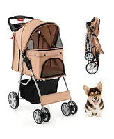 Pet Stroller Folding with Storage Basket and Adjustable Canopy – Easy to Maneuver Dog