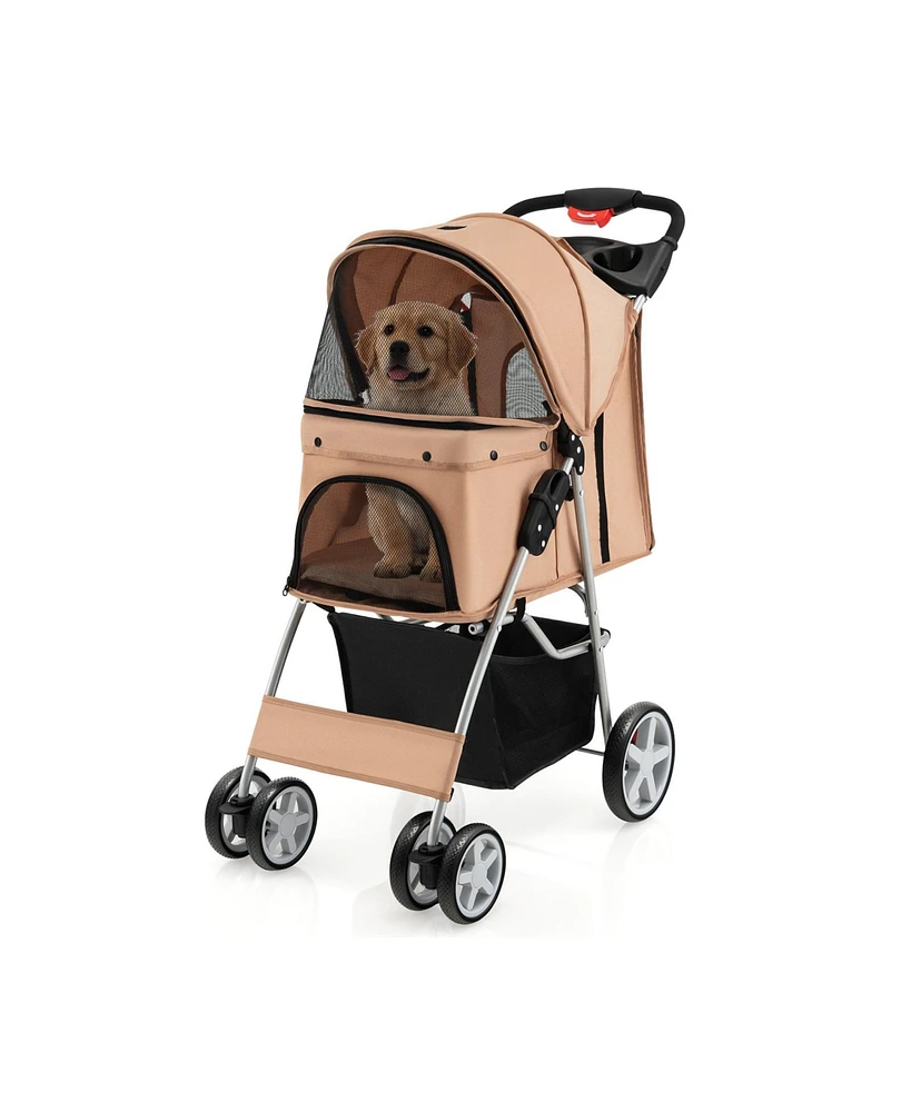 Slickblue Folding Pet Stroller with Storage Basket and Adjustable Canopy