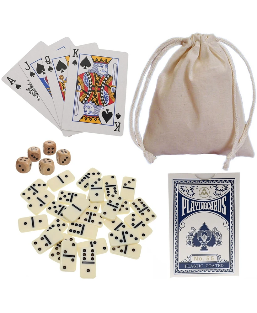 We Games Mini Double 6 Dominoes, Dice and Card Travel Game