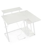 Costway L-Shaped Gaming Desk with Outlets & Usb Ports Monitor Shelf Headphone Hook