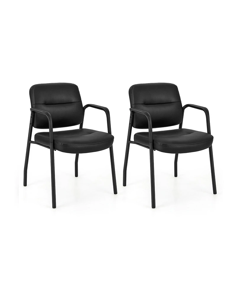 Slickblue Waiting Room Guest Chair Set of 2 Upholstered Reception Chairs with Mixed Pu Leather and Integrated Armrests-Black