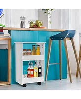 Slickblue Slim Rolling 3-Tier Bathroom Mobile Shelving Cabinet wih Handle- White