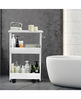 Slickblue Slim Rolling 3-Tier Bathroom Mobile Shelving Cabinet wih Handle- White