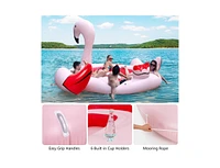 Slickblue 6 People Inflatable Flamingo Floating Island with 6 Cup Holders for Pool and River