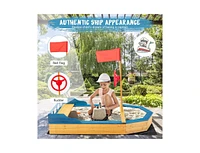 Slickblue Kids' Pirate Boat Sandbox with Flag and Rudder