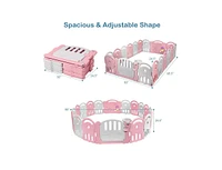 Slickblue Toddler 18-Panel Baby Playpen with Music Box & Basketball Hoop-Pink