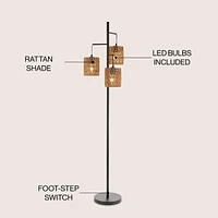 Jonathan Y Isla 70.75" 3-Light Mid-Century Bohemian Metal/Rope Led Floor Lamp, Black/Natural