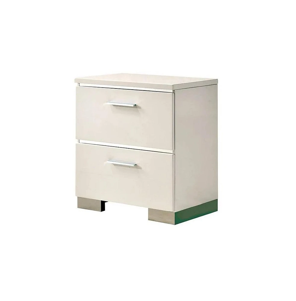 Simplie Fun High Gloss White Nightstand with Usb Charger