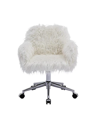 Simplie Fun Modern Faux Fur Home Office Chair, Fluffy Chair For Girls, Makeup Vanity Chair