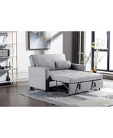 Streamdale Furniture Light Grey Linen Fabric 3-In-1 Convertible Sleeper Loveseat With Side Pocket