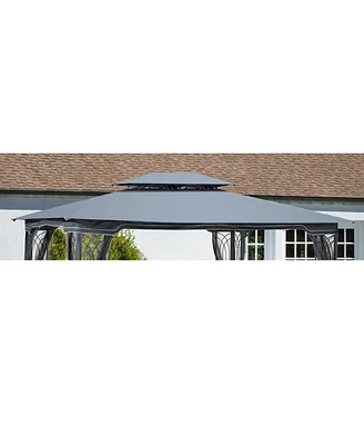 Simplie Fun 13 X 10FT Patio Double Roof Gazebo Replacement Canopy Top Fabric, Gray