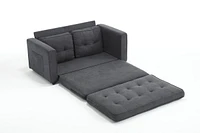 Convertible Sofa Bed Set in Gray & Beige Linen Fabric