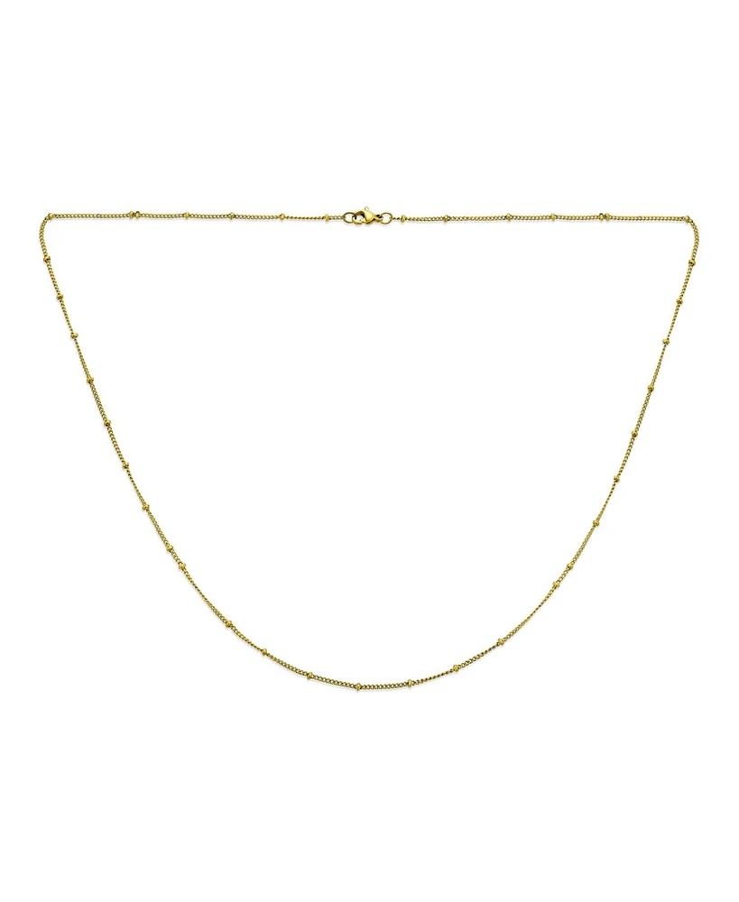 Bling Jewelry Thin Minimalist 1.5MM Yellow Gold Plated Stainless Steel Celestial Curb link with Tiny Stationary Ball Saturn Chain Necklace For Women 2