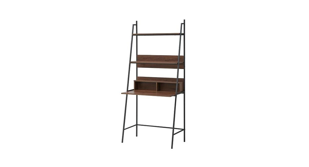 Slickblue Wall Bookshelf Ladder Computer Desk with Shelf & Metal Frame