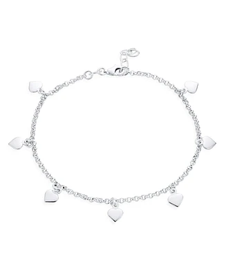 Bling Jewelry Love Multi Dangling 7 Hearts Charms Anklet Ankle Bracelet For Women Sterling Silver Adjustable 9 To 10 Inch With Extender