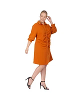 Standards & Practices Plus Ruched Front Buttoned Down Mini Shirt Dress