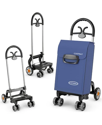 Costway Folding Shopping Cart Utility Hand Truck with Rolling Swivel Wheels, Removable Bag & Cozy Handle