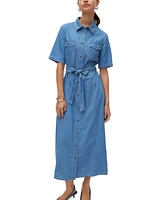 Vero Moda Women's Vio Tie-Waist Cotton Denim Midi Shirtdress