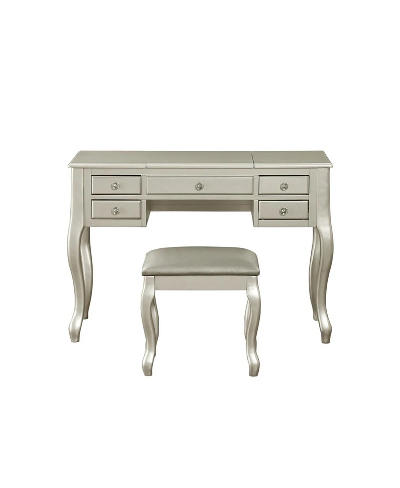 Streamdale Furniture Silver Vanity Set with Unique Legs and Cushion Seat