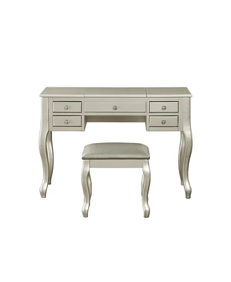 Streamdale Furniture Silver Vanity Set with Unique Legs and Cushion Seat