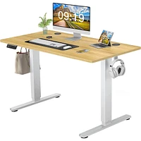 Electric Height Adjustable Standing Desk, Sit To Stand Ergonomic Computer Desk, Yellow, 48" X 24"