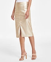 Anne Klein Women's Slit-Front Faux-Leather Midi Skirt