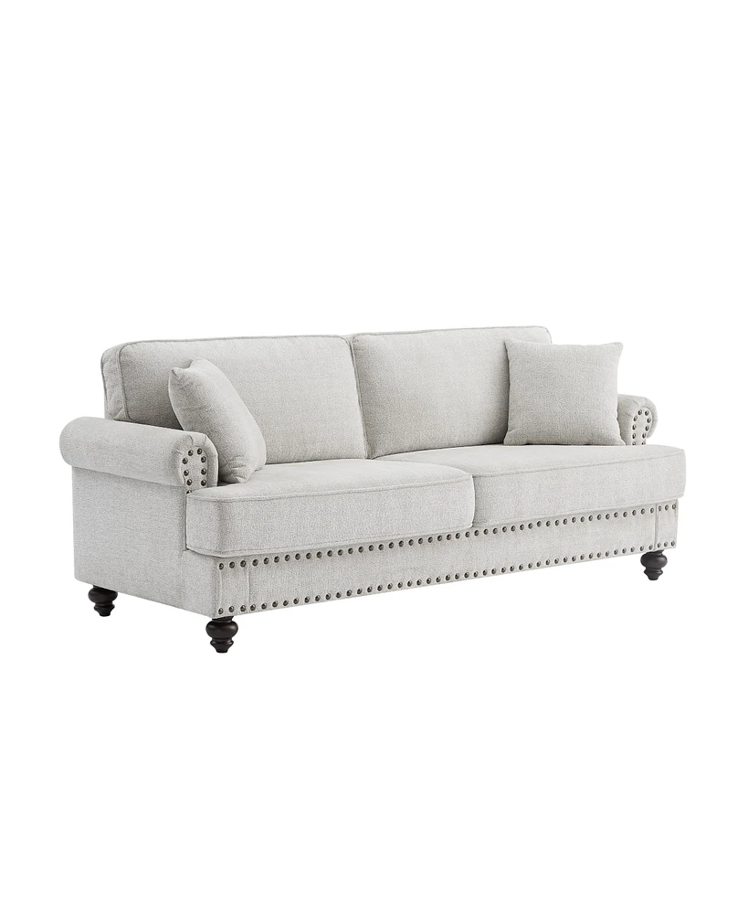 Simplie Fun Chenille Modern Upholstered Sofas 2 Seater Couches With Nails And Armrests (White)