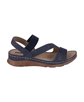 Gc Shoes Women's Grange Perforated Strappy Elastic Comfort Flat Sandals