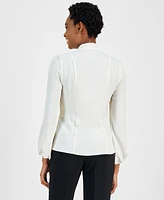 Anne Klein Petite High-Neck Blouson-Sleeve Blouse