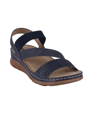 Gc Shoes Women's Grange Perforated Strappy Elastic Comfort Flat Sandals