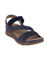 Gc Shoes Women's Grange Perforated Strappy Elastic Comfort Flat Sandals