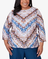 Alfred Dunner Plus Classic Python Chevron Crew Neck Top