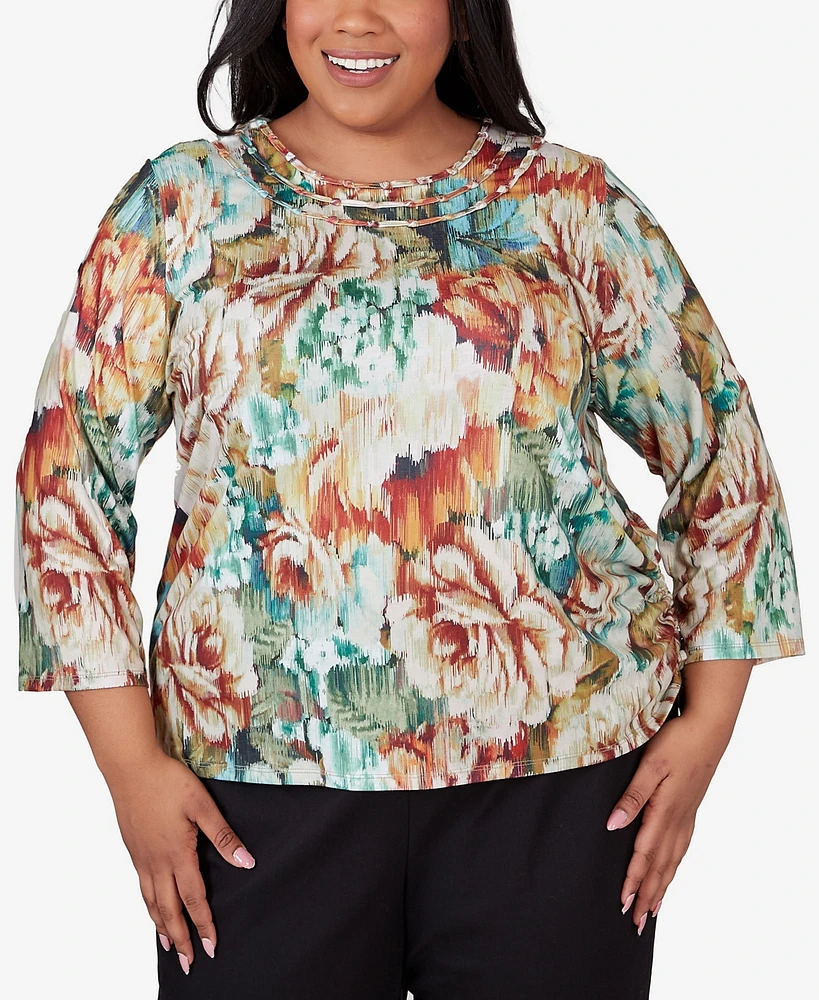 Alfred Dunner Plus Classic Earth Floral Crew Neck Top