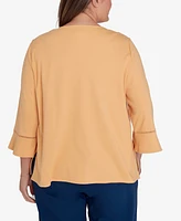 Alfred Dunner Plus Classic Scarecrow Detailed Bell Sleeve Top