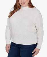 Alfred Dunner Plus Classic Chenille Diamond Stitch Turtleneck Sweater
