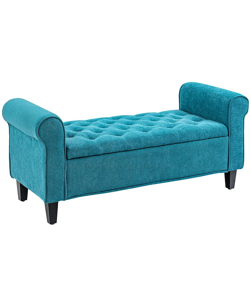 Homcom 50 Inches Button Tufted Storage Ottoman Bench End of Bed Bench Teal