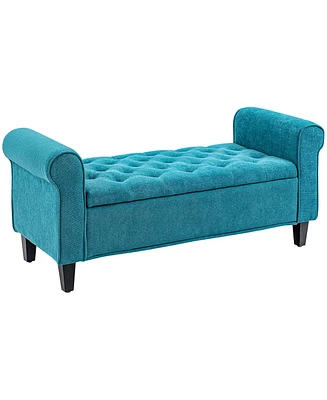 Homcom 50 Inches Button Tufted Storage Ottoman Bench End of Bed Bench Teal